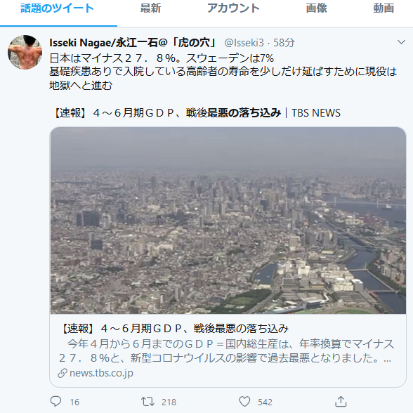戦後最悪の落ち込みツイート